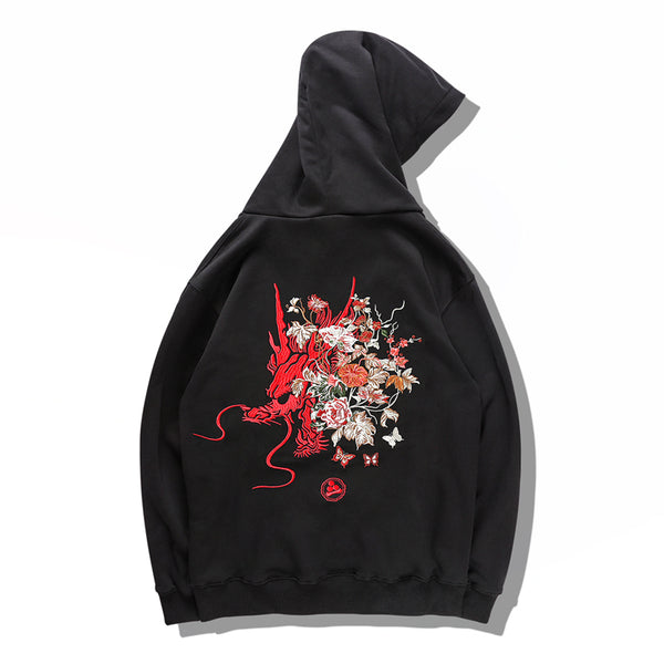 Embroidered dragon head hoodie