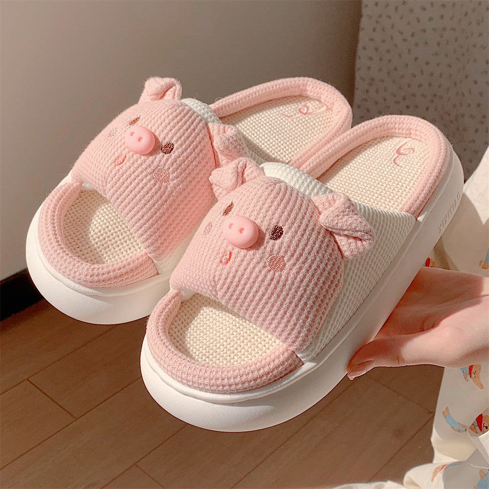 Home Bedroom Soft Platform Linen Slippers